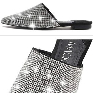 MACKIN J Women's Pointed Toe Mules Slip On Rhinestones Slides Dress Flats